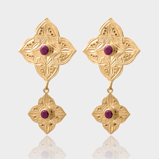 طقم نجدية عقيق احمر بنفسجي ذهب 21 سلسلة  - خاتم - حلق