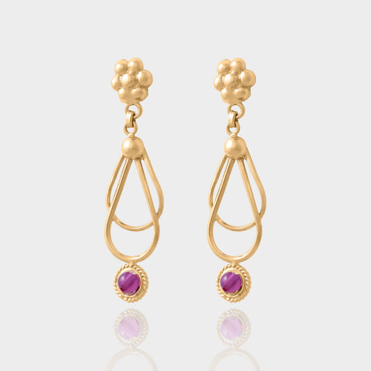 حلق  الجوري بحجر الكوارتز الوردي ذهب 21