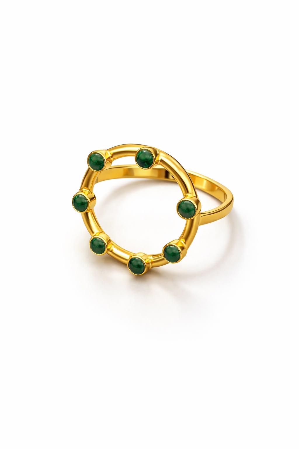 May Birthstone Emerald 21K Gold Ring 